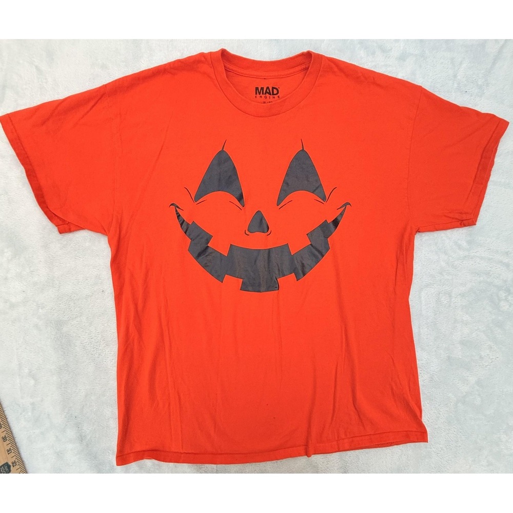 Mad Engine Pumpkin Jack-O-Lantern Shirt Mens XL Orange Halloween Graphic Tee